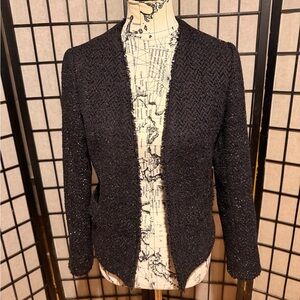 Massimo Dutti Wool Texture Tinsel tweed openfront crop raw edge trim lurex shiny